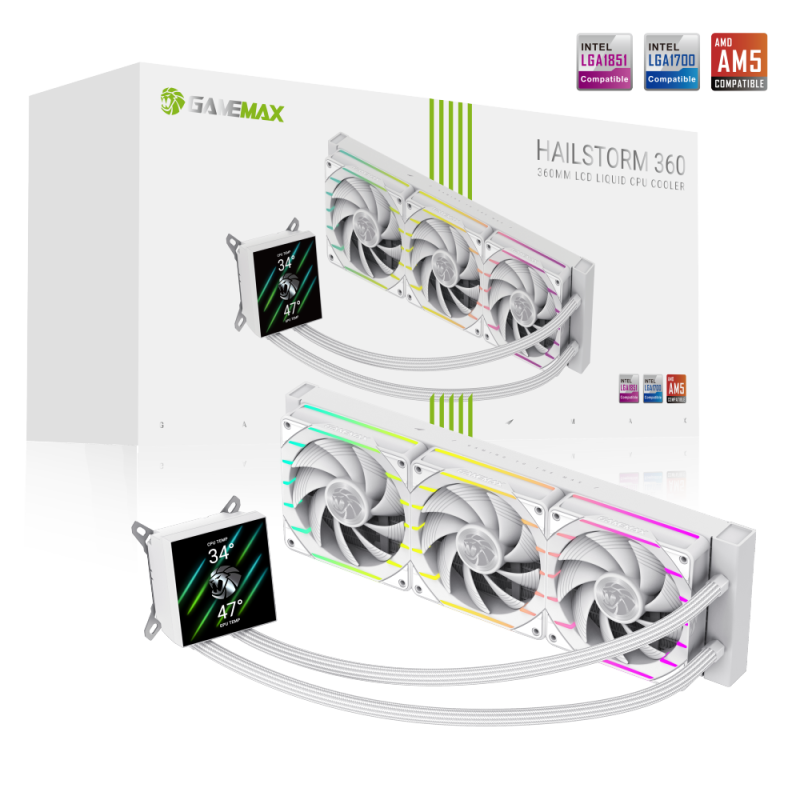 Gamemax CPU Liquid Cooler | HAILSTORM 360 LCD WH | White