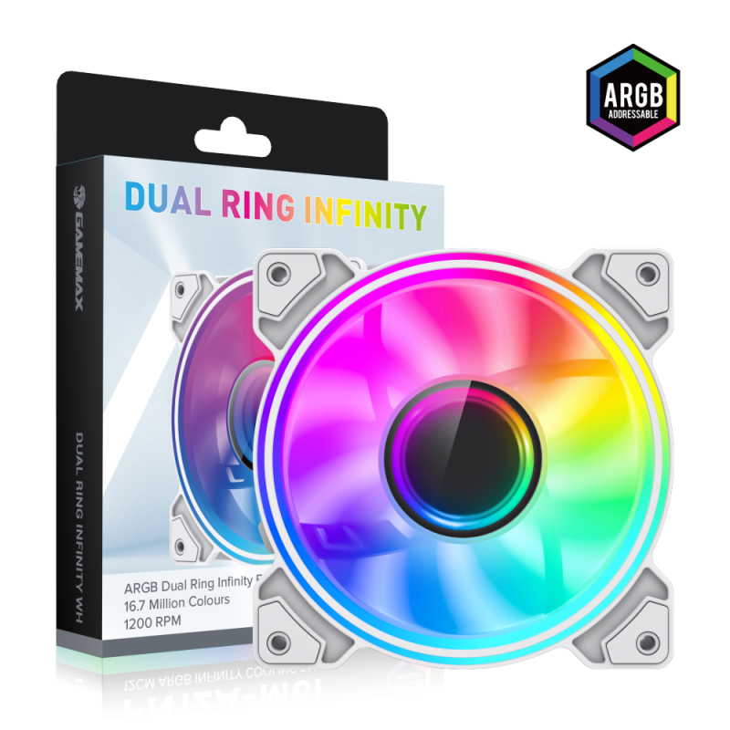 Gamemax Case Fan | DUAL RING INFINITY WH | White