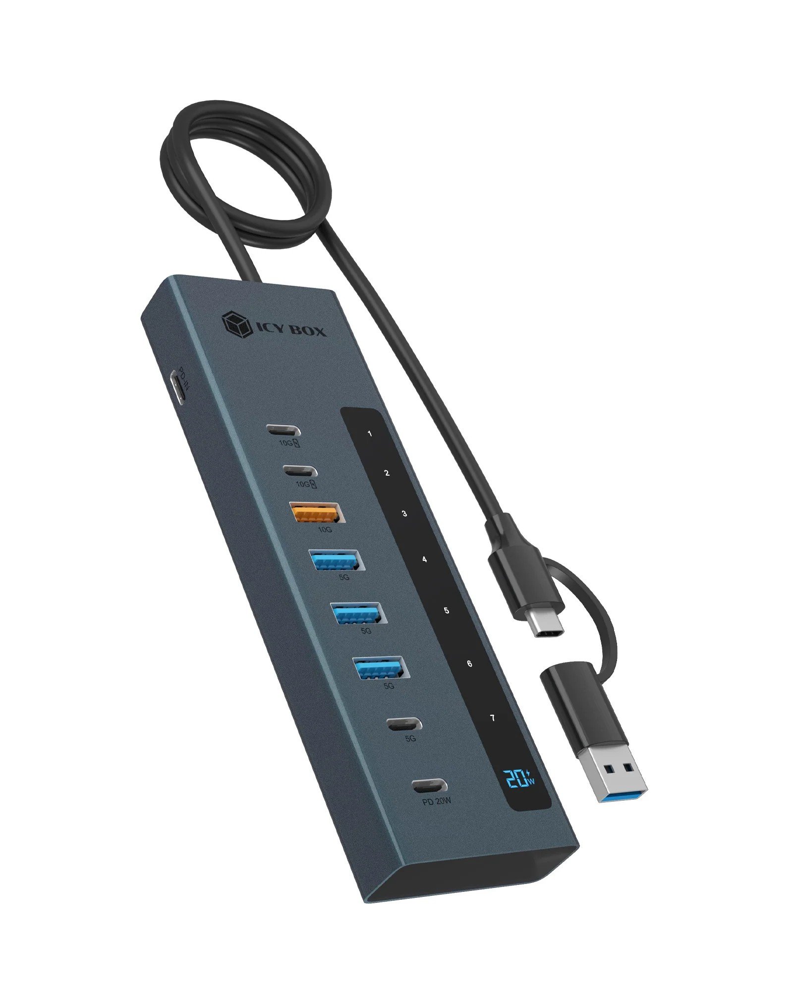 Raidsonic 9-in-1 hub with Power Delivery and Type-C/Type-A host connection | IB-HUB1743-CPD