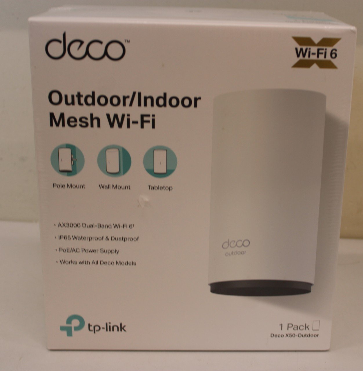 SALE OUT. TP-LINK Deco X50-Outdoor AX3000 Outdoor Whole Home Mesh WiFi 6 Unit | SALE OUT. TP-LINK AX3000 Outdoor Whole Home Mesh WiFi 6 Unit | Deco X50-Outdoor | 802.11ax | 10/100/1000 Mbit/s | Ethernet LAN (RJ-45) ports 2 | Mesh Support Yes | MU-MiMO Yes | No mobile broadband | 24 month(s) | DAMAGED PACKAGING