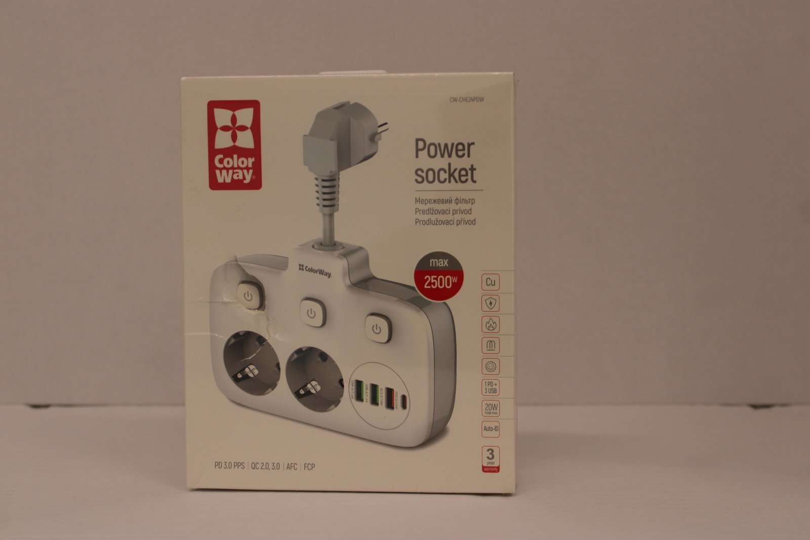SALE OUT. ColorWay CW-CHE24PDW Power Socket: 2xEU plugs/3xUSB-A/1xUSB-C White 2.5M | ColorWay Power Socket | CW-CHE24PDW | DAMAGED PACKAGING