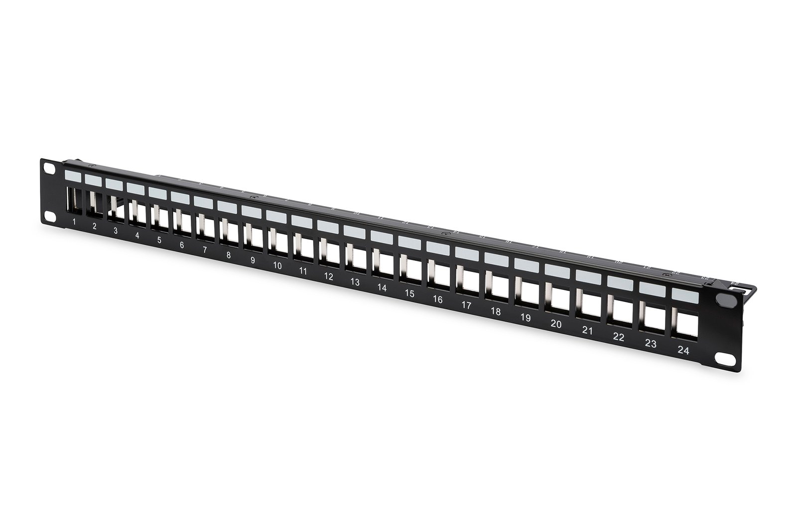 Digitus | Modular Patch Panel | DN-91411 | Layout Keystone Entry: Straight; Area of application: 483 mm (19") cabinet; Suitable for 483 mm (19") cabinet mounting; Housing material: 1.5 mm SPCC cold rolled stell sheet, powder-coated; Ports: 24 | Black