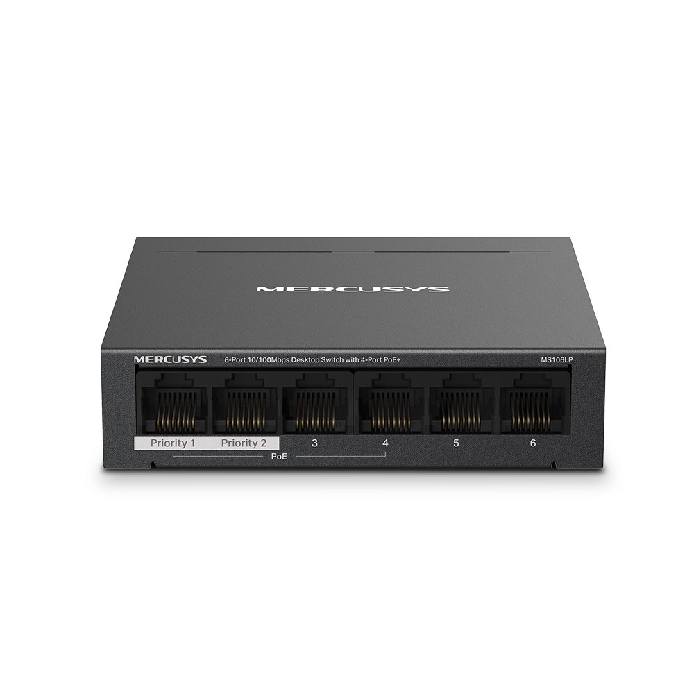 MS106LP | Mercusys 6-Port 10/100 Mbps Desktop Switch with 4-Port PoE+ | Desktop | 10/100 Mbps (RJ-45) ports quantity 6