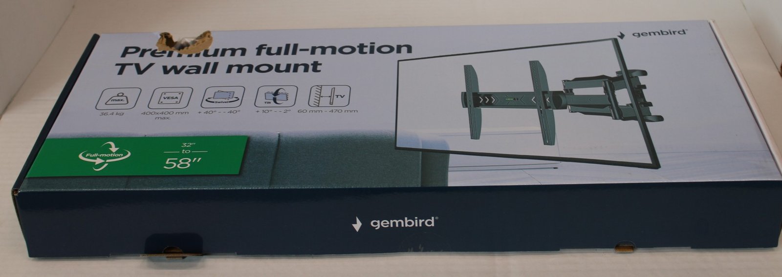SALE OUT. Gembird WM-58ST-01 Premium full-motion TV wall mount, 32”-58” | Gembird Wall mount | WM-58ST-01 | Tilt, swivel, rotate | 32-58 " | Maximum weight (capacity) 36.4 kg | DAMAGED PACKAGING | Black