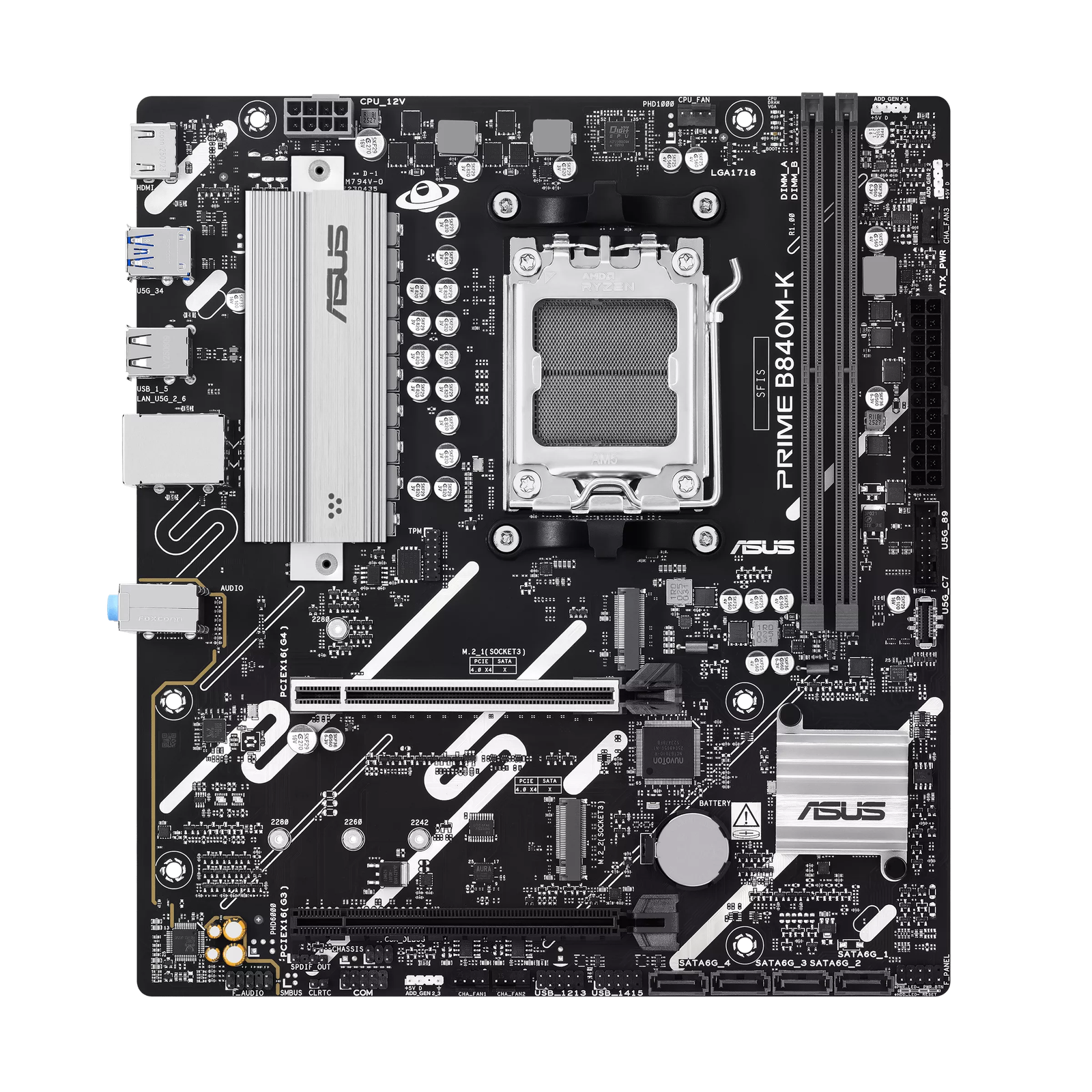 Asus PRIME B840M-K | Processor family AMD | Processor socket AM5 | DDR5 | Supported hard disk drive interfaces SATA, M.2 | Number of SATA connectors 2
