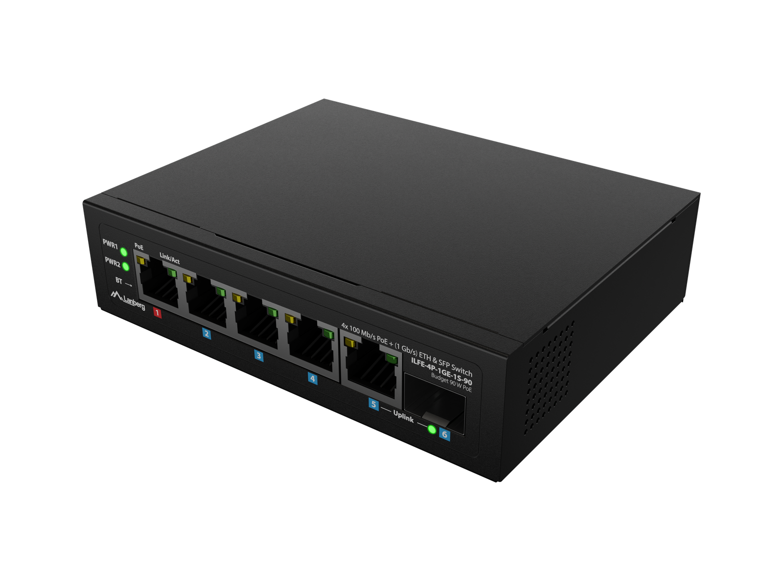 Lanberg Switch PoE 1xBT 3xAT SFP/ETH Din Unmanagment Fast Ethernet | ILFE-4P-1GE-1S-90