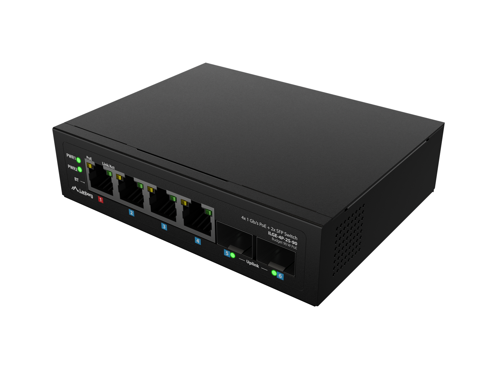 Lanberg Switch Light IndustrialPoE 1xBT 3xAT 2xSFP Din Unmanagment Gigabit Ethernet | ILGE-4P-2S-90 | Unmanaged