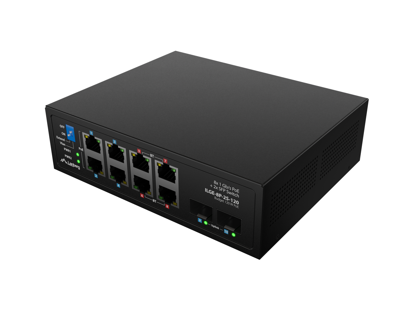 Lanberg Switch PoE 4xBT 4xAT 4xSFP Din Unmanagment Gigabit Ethernet | ILGE-8P-2S-120 | Unmanaged | Din rail