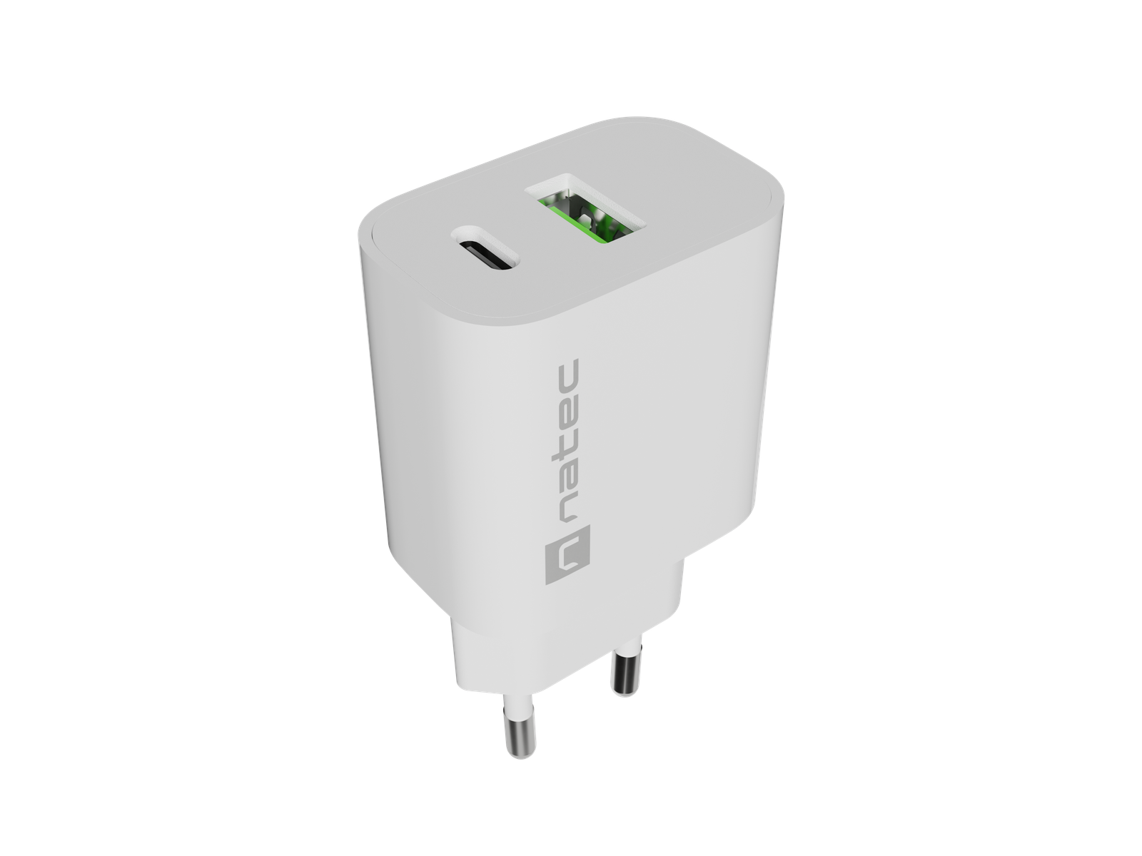 Natec Ribera USB Charger 1X USB-A + 1X USB-C 20W, White