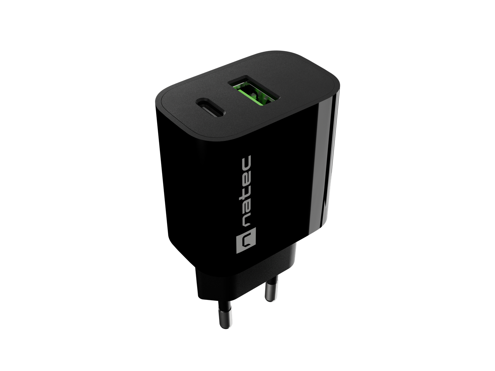 Natec Ribera USB Charger 1X USB-A + 1X USB-C 20W, Black