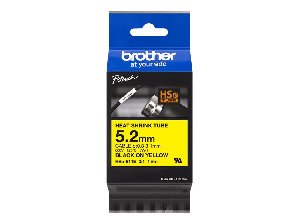 Brother | HSe-611E Heat shrink tube | Black On Yellow | TZe | Roll (0.52 cm x 1.5 m) | 0.52 x 150 cm