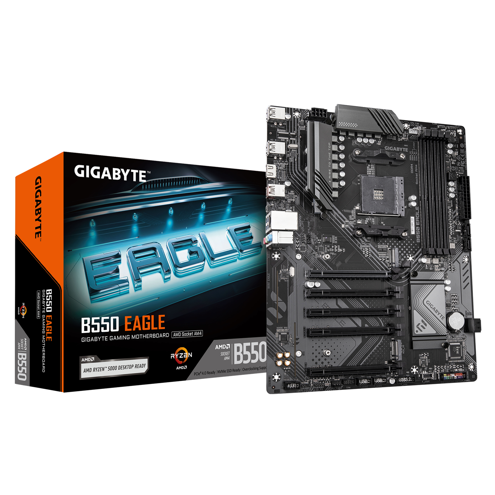 Gigabyte B550 EAGLE | Processor family AMD | Processor socket AM4 | DDR4 | Supported hard disk drive interfaces SATA, M.2 | Number of SATA connectors 4
