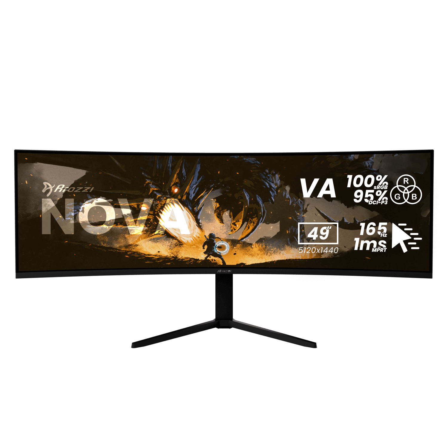 Arozzi Nova | 49 " | VA | 32:9 | 165 Hz | 4 ms | 5120 x 1440 pixels | 350 cd/m² | HDMI ports quantity 2 | Black