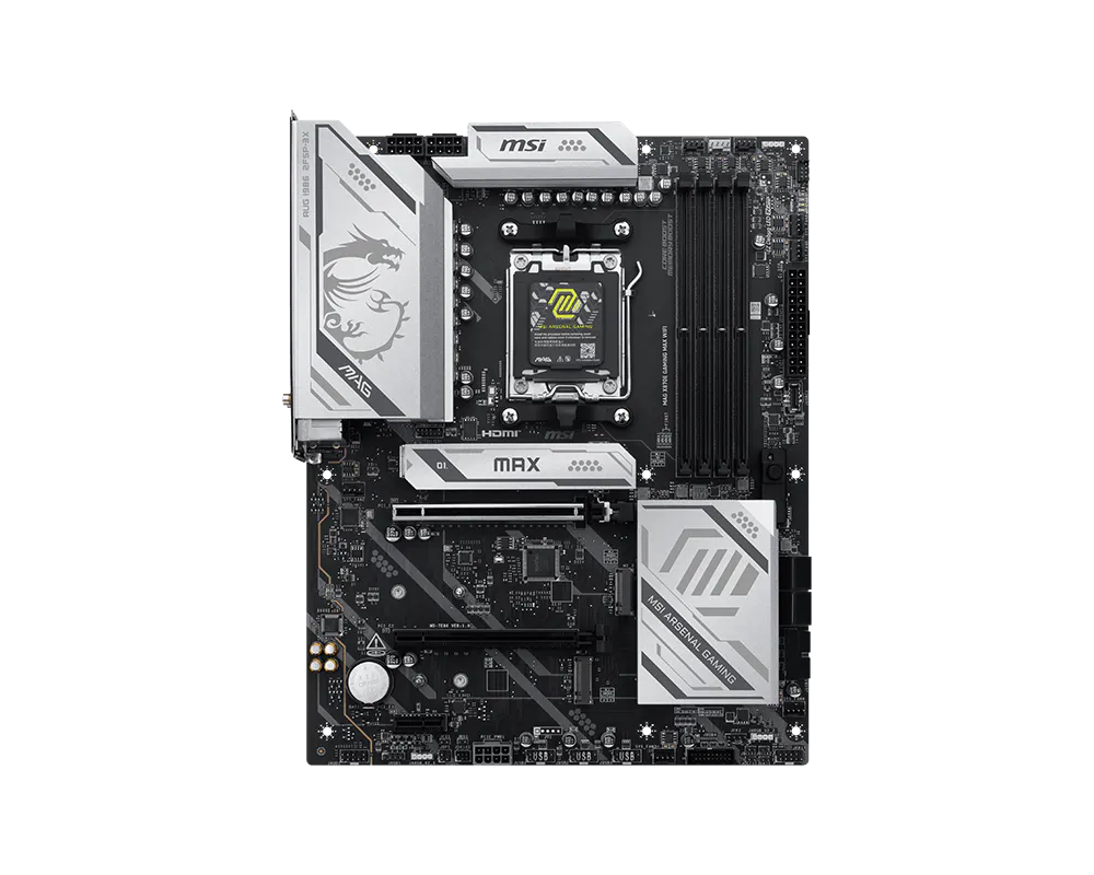 MSI MAG X870E GAMING MAX WIFI | Processor family AMD | Processor socket AM5 | DDR5 | Supported hard disk drive interfaces SATA, M.2 | Number of SATA connectors 4
