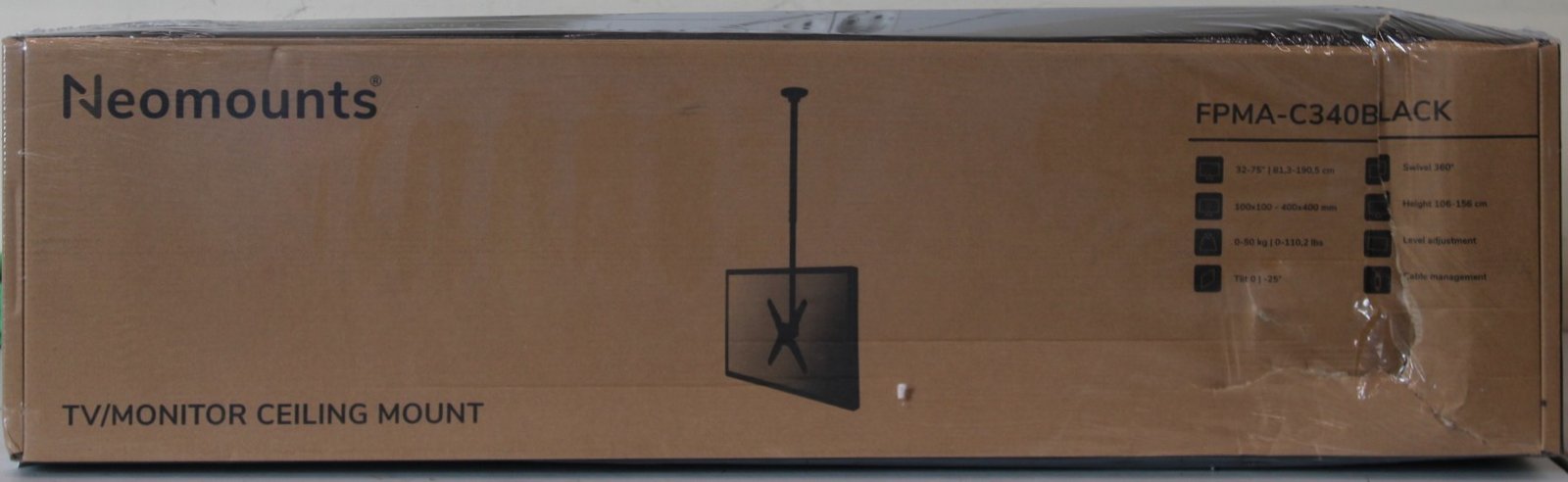 SALE OUT. Neomounts FPMA-C340BLACK Monitor/TV mount ceiling 32-75" - h 106-156 cm | Neomounts Ceiling mount | FPMA-C340BLACK Monitor/TV mount ceiling screen | Adjustable Height, Rotate, Tilt, Swivel | 32-75 " | Maximum weight (capacity) 50 kg | DAMAGED PACKAGING