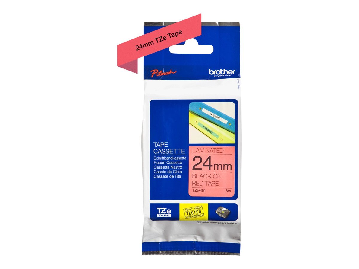 Brother | TZe-451 Laminated Tape | Black On Red | TZe | 8 m | 2.4 cm