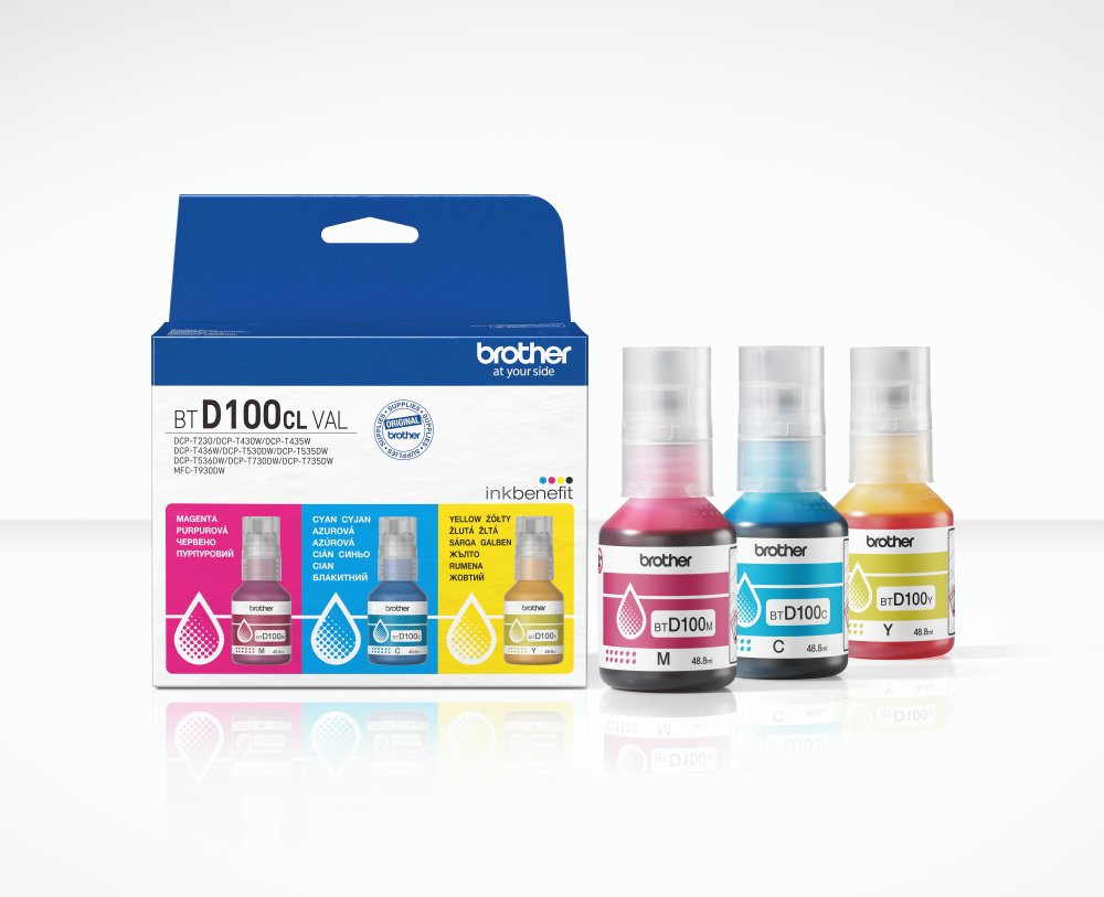 Brother BTD100CLVAL | Multipack Ink Bottles | Magenta, Cyan, Yellow