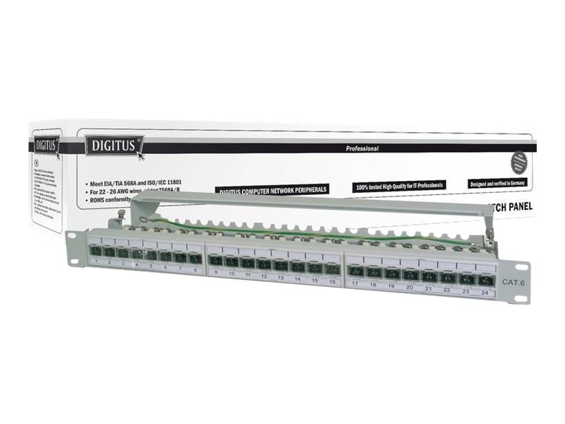 Digitus | CAT 6A Patch Panel, shielded, 1U, 24-port | RJ45, 8P8C | Grey