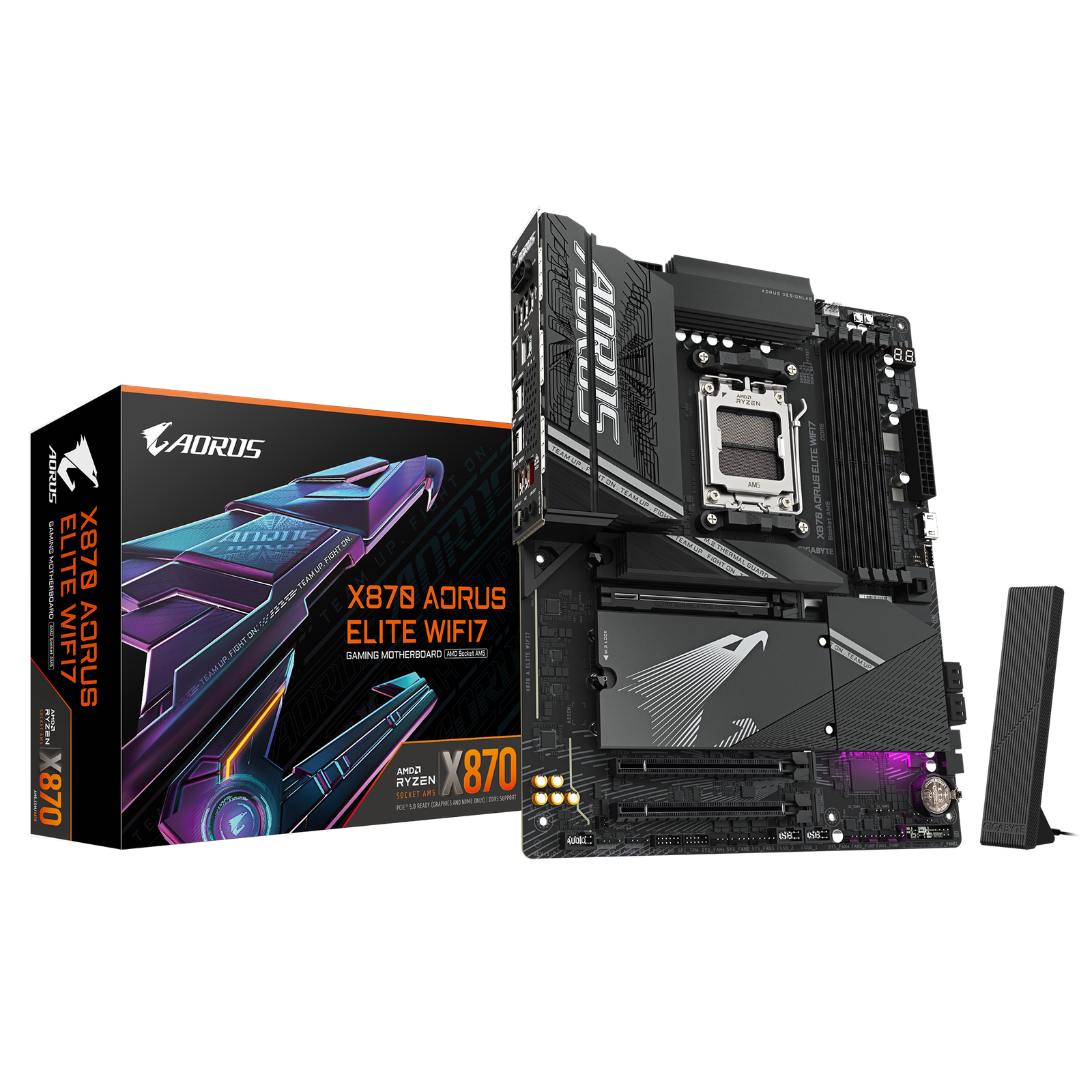 Gigabyte X870 AORUS ELITE WIFI7 | Processor family AMD | Processor socket AM5 | DDR5 | Supported hard disk drive interfaces SATA, M.2 | Number of SATA connectors 4