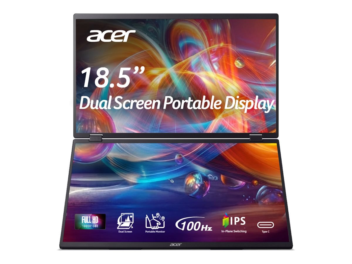 Acer PD19F 47cm 18.5'' FHD Dual Portable IPS 100Hz 16:9 4ms (GTG) 250nits HDMI 2xType-C MM Audio Out EU Black H.cable x1 U.cable Type-C x1 | Acer