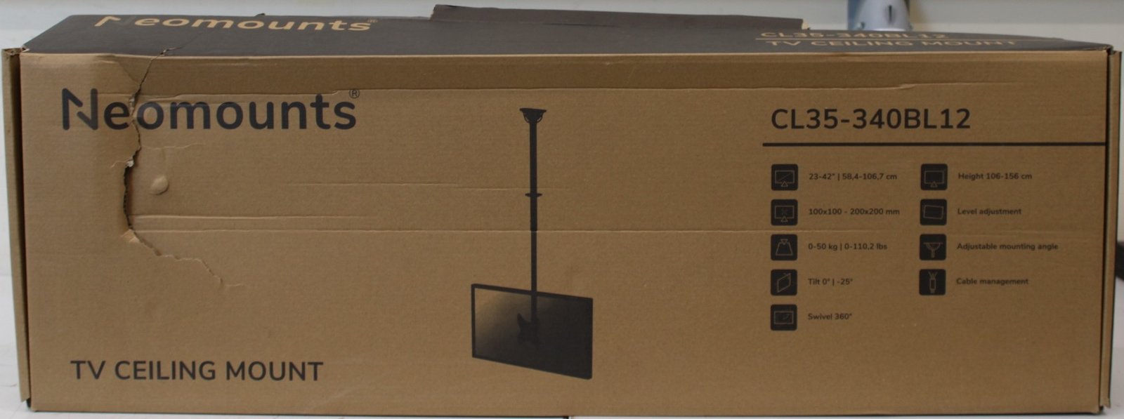 SALE OUT. Neomounts CL35-340BL12 Monitor/TV mount ceiling 1 screen - 23-42" - max 50 kg - VESA 100x100-200x200 - h 106-156 cm - black | Neomounts CL35-340BL12 Monitor/TV mount Ceiling | Adjustable Height, Rotate, Tilt, Swivel | 23-42 " | Maximum weight (capacity) 50 kg | DAMAGED PACKAGING | Black